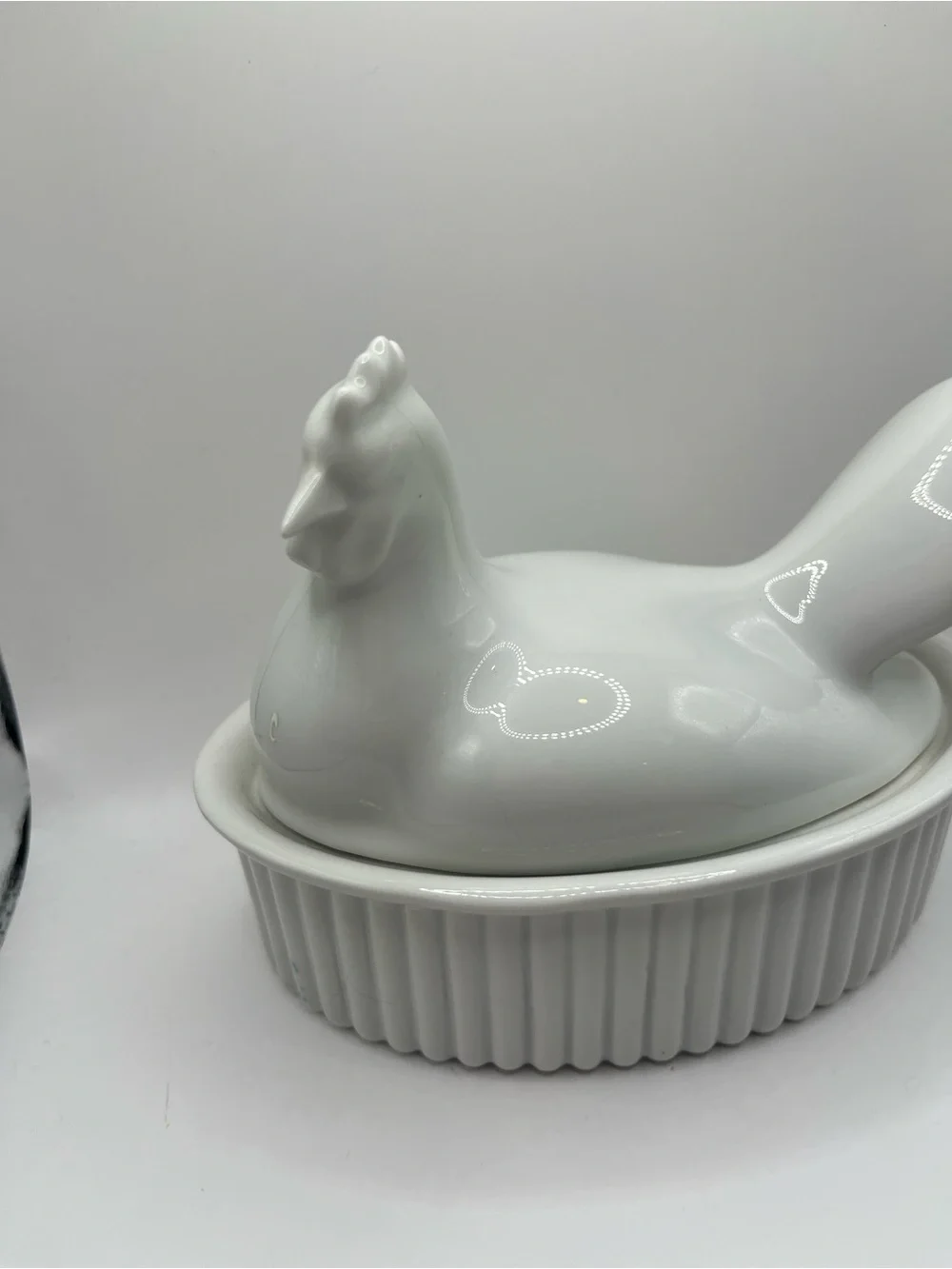Crate & Barrel White Ceramic Hen on Nest Covered Dish